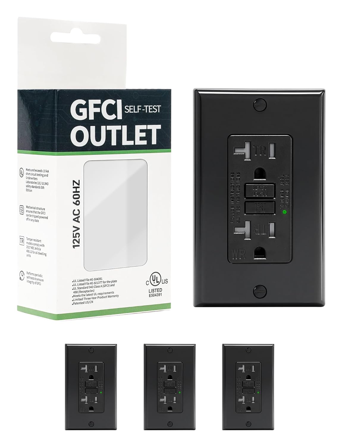 4-Pack 20 Amp GFI Electrical GFCI Outlet with LED Indicator