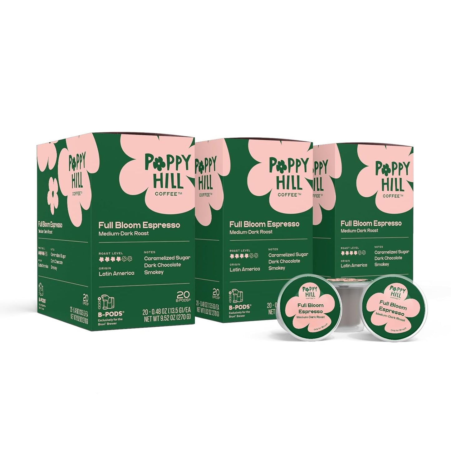 Poppy Hill Coffee Full Bloom Espresso B-Pods for Bruvi Brewer