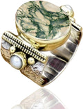 10x14 MM Oval Gemstone Sterling Silver Two Color Wide Band Ring allure