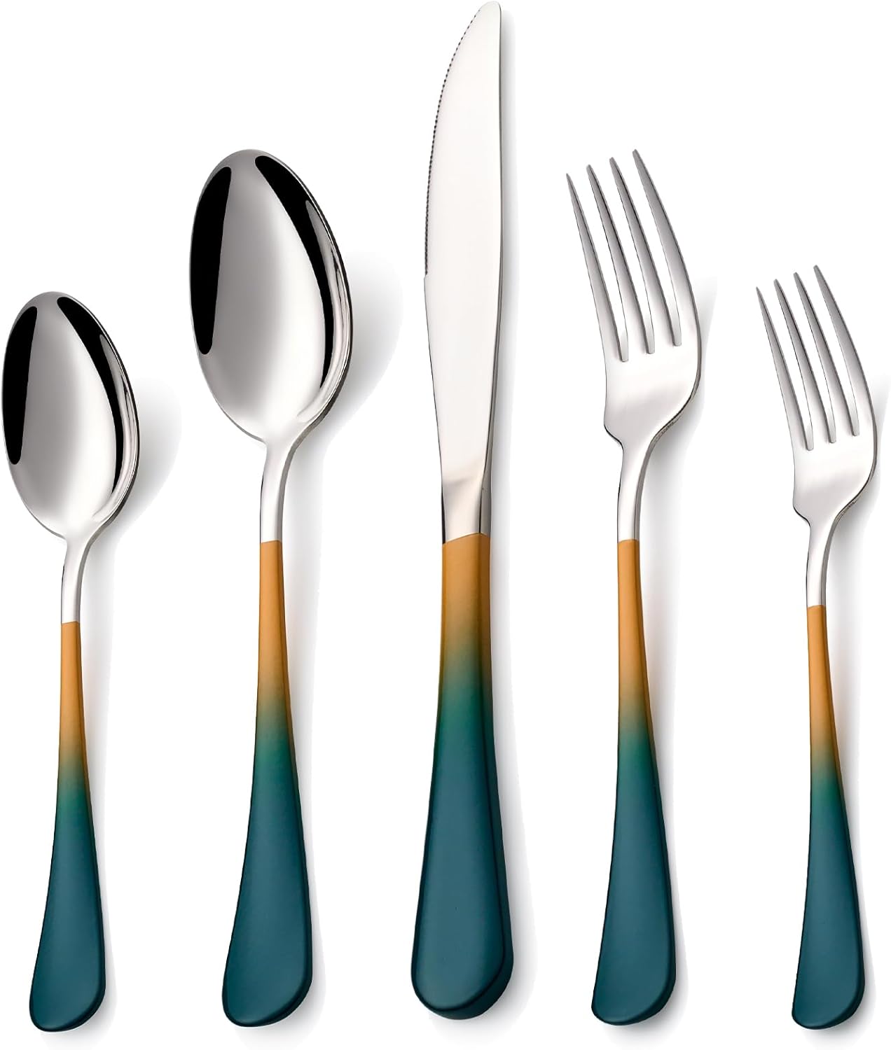 20 Piece Green and Orange Flatware Utensil Set for 4 - Stylish