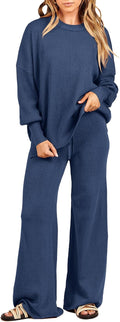 Womens 2 Piece Fall Lounge Set Oversized Chunky Knit Sweater and Wide
