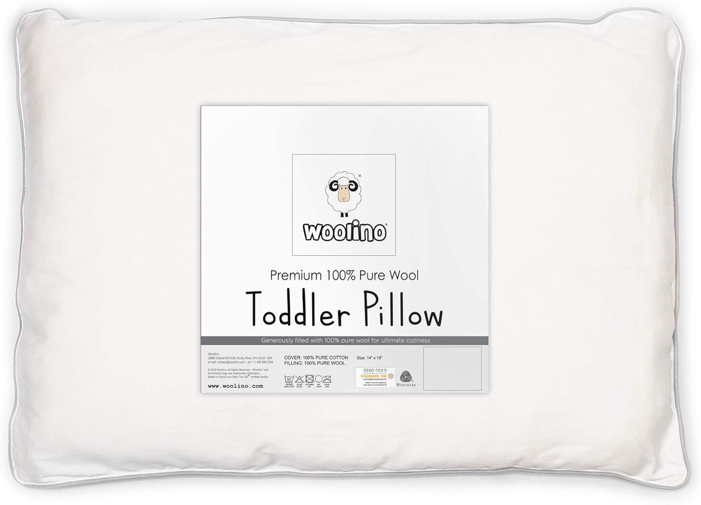 Woolino Toddler Pillow - Premium 100% Wool Fill & Cotton Cover