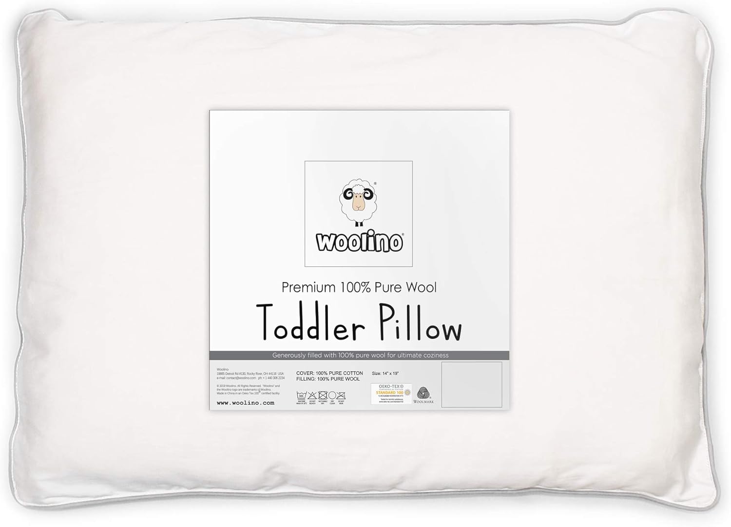 Woolino Toddler Pillow - Premium 100% Wool Fill & Cotton Cover