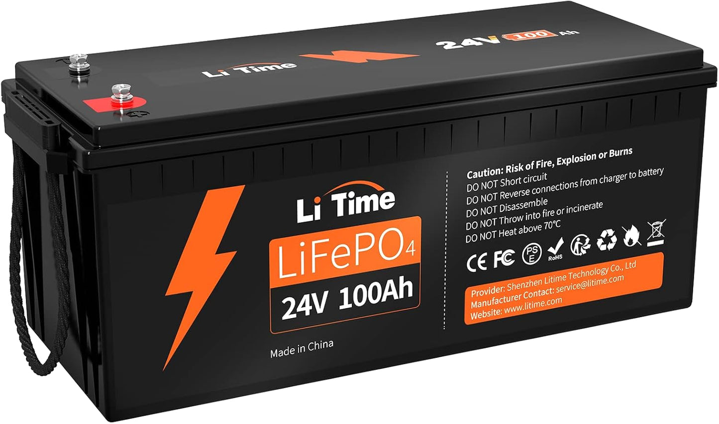 LiTime 24V 100Ah Lithium Battery with 100A BMS for Off-Grid Use