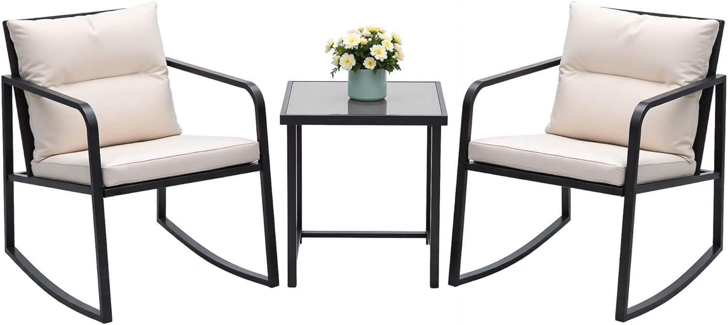 Devoko 3-Piece Rocking Bistro Set for Cozy Outdoor Relaxation