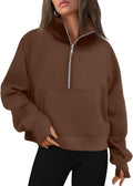 Womens Half Zip Cropped Pullover Sweatshirt - Fleece Lined Fall Top