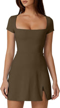 QINSEN square neck tennis dress designed with built-in shorts