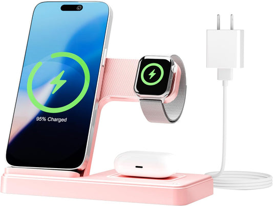 3 in 1 Wireless Charging Station for Apple Devices - Pink