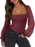 Stylish Women's Square Neck Long Sleeve Bodysuit for All Occasions
