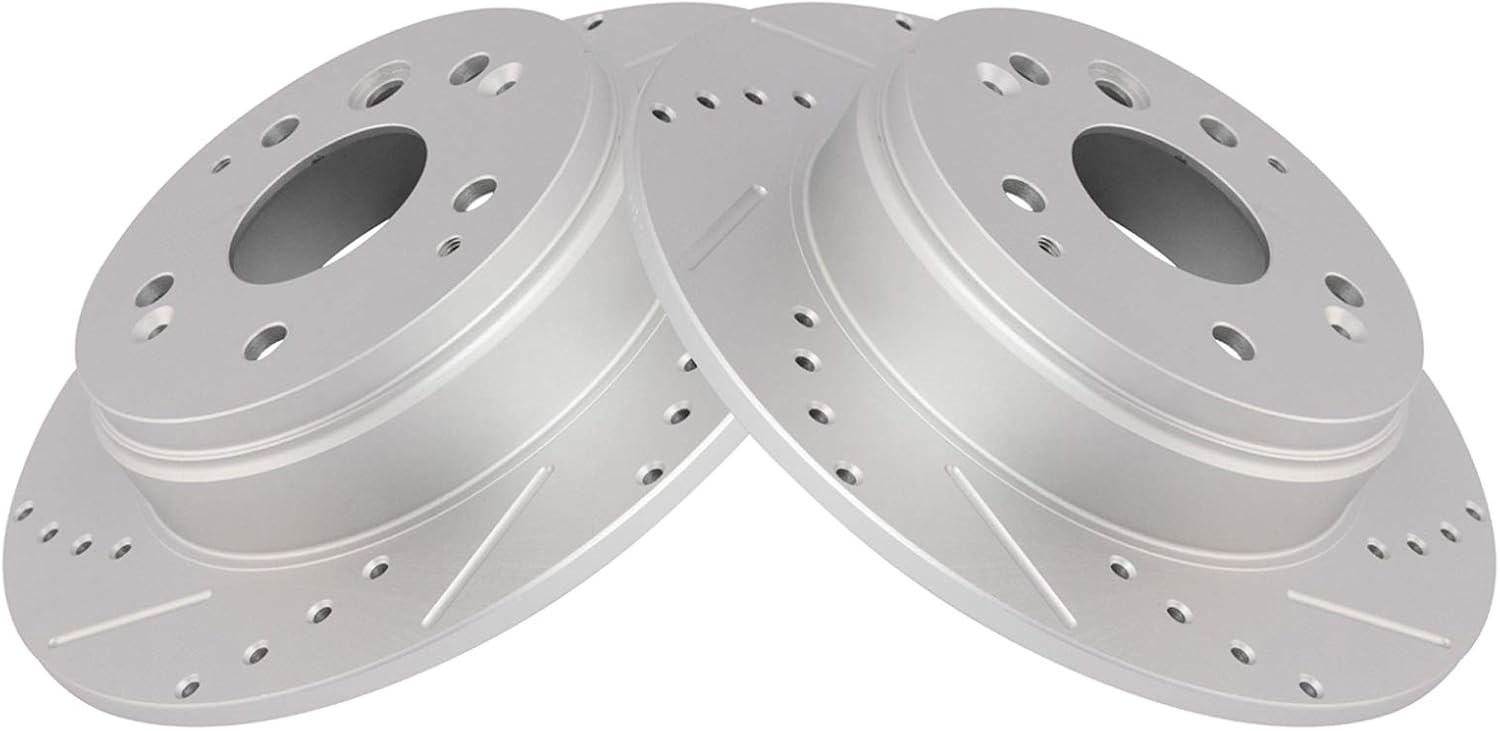 TRQ Rear Brake Rotor Set G Coated Solid Drilled and Slotted Review