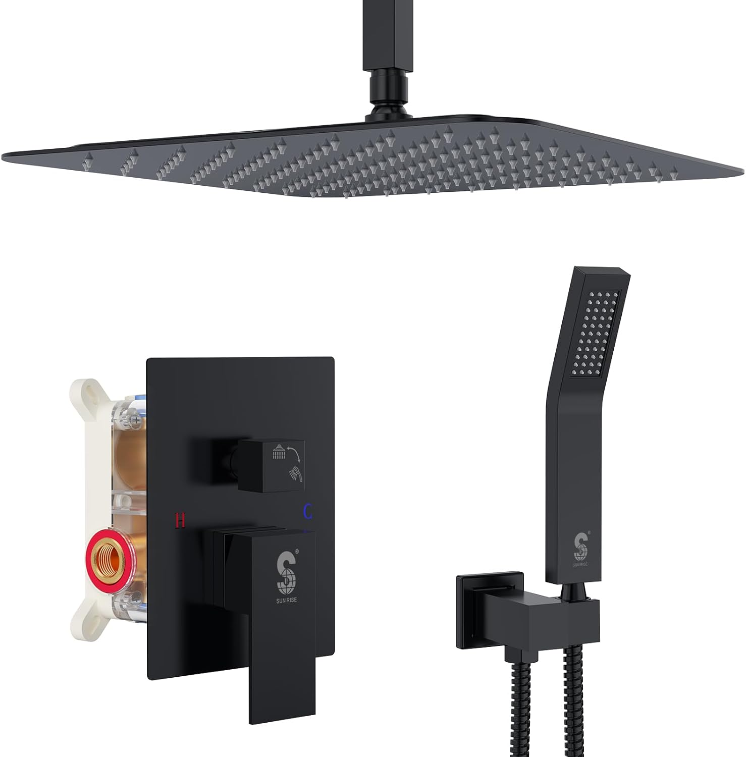 Luxury Rain Mixer Shower System with Matte Black Finish