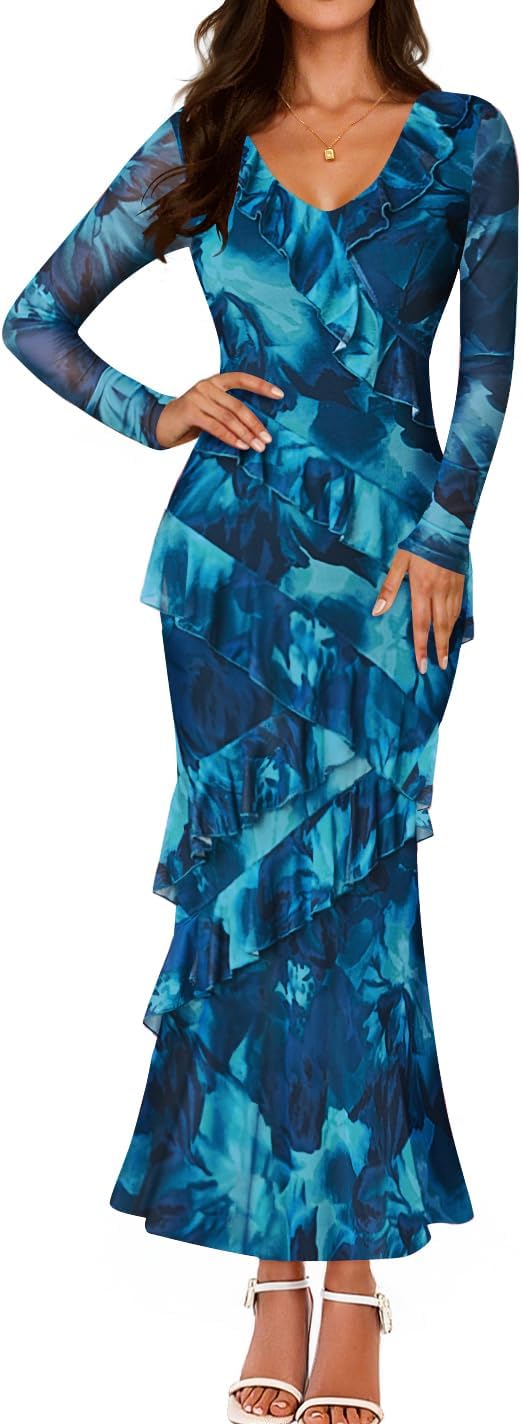 ZESICA Women's Floral Long Sleeve Maxi Dress for Fall Events