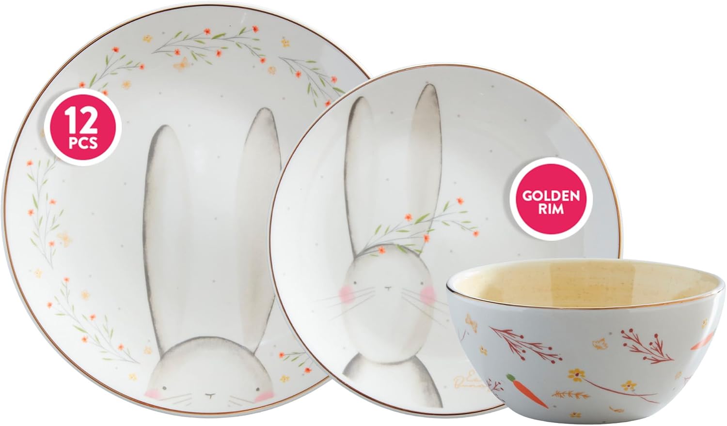 Delicate Pastel Shades Ceramic Dinnerware Set for 4 by Corona