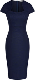 Women's Tweed Pencil Dress Cap Sleeve for Work - Elegant Fit