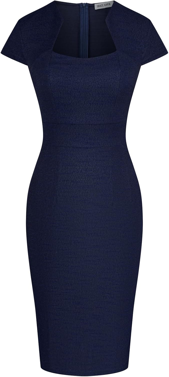 Gorgeous Pencil Dress for Work with Cap Sleeves and Tweed Style
