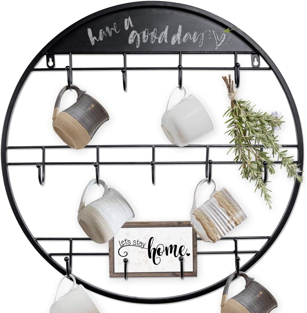 AJART Coffee Bar Decor Mug Holder: 22in Round Cup Rack