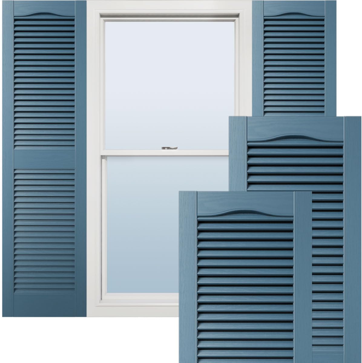 12W x 80H Classic Blue Vinyl Open Louver Shutters for Home