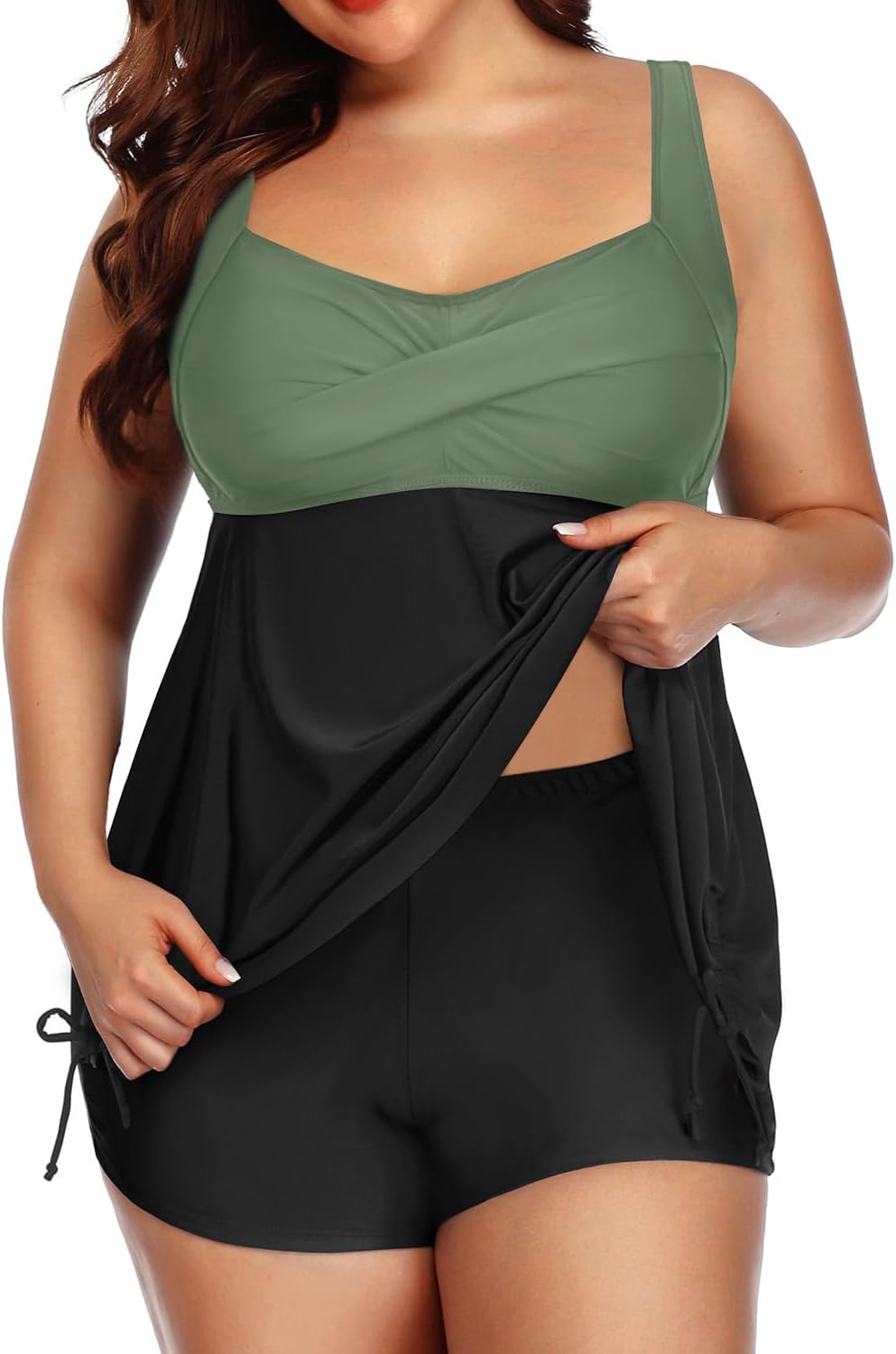 Aqua Eve Plus Size Tankini Swimsuit with Flowy Swimdress