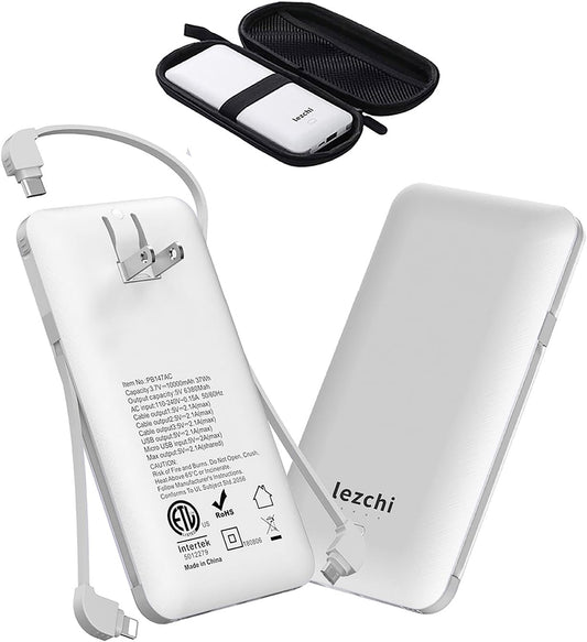 Ultra Slim 10000mAh Power Bank with Built-in AC Plug
