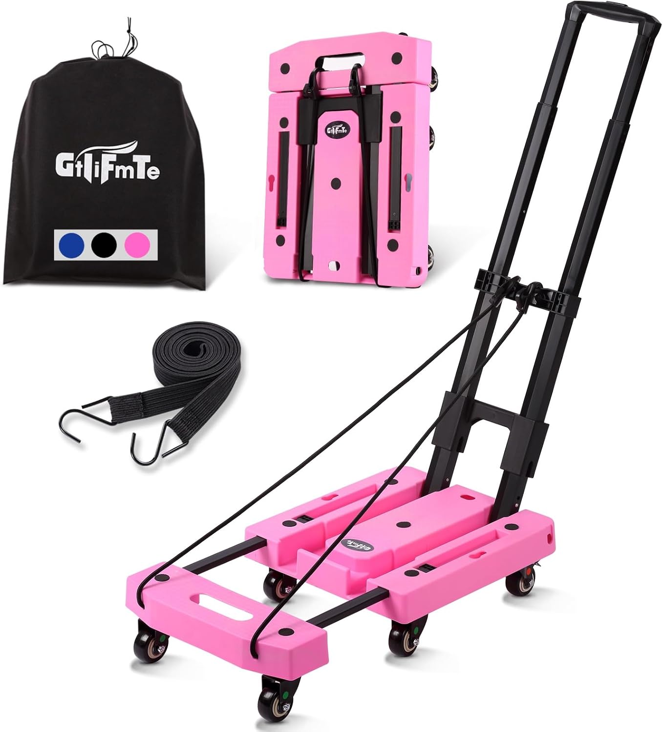 Folding Hand Truck Dolly with Adjustable Handle and 6 Wheels