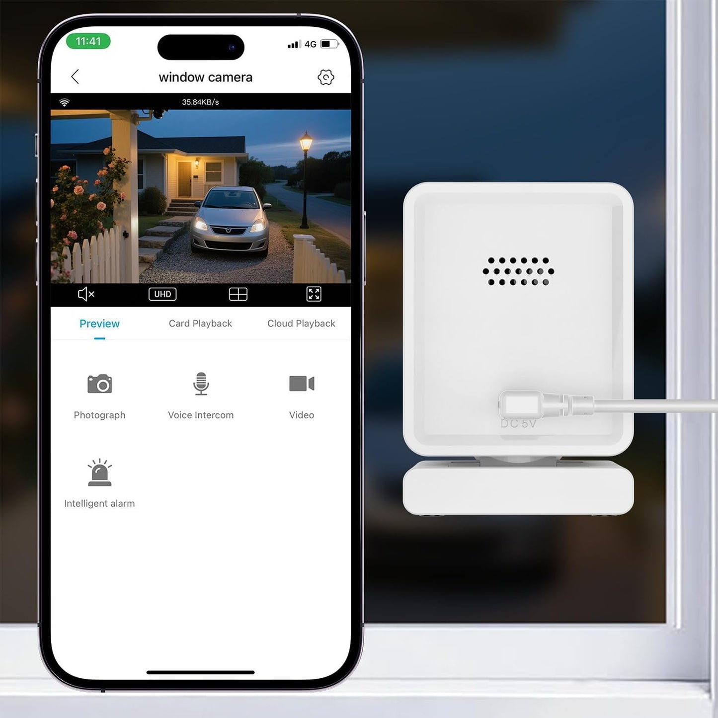 3MP 2K Indoor Window Camera for Home Security with Night Vision