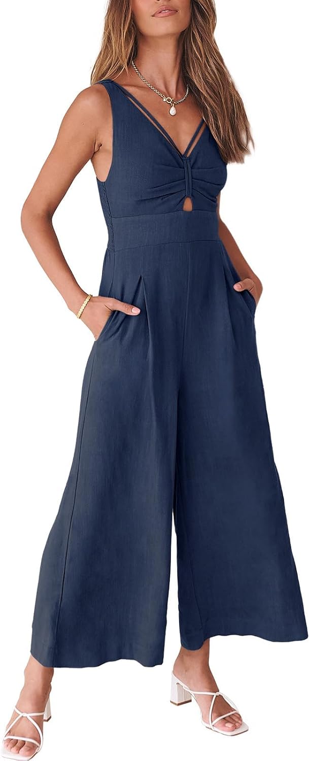 ANRABESS Women's Summer Jumpsuit with Wide Leg and V Neck