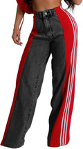 Womens High Waisted Patchwork Jeans - Stretchy Wide Leg Trendy