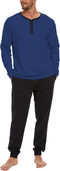 Men's Pajama Set with Henley Neckline - 100% Cotton Comfort