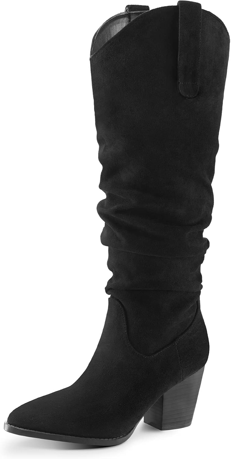 mysoft Women's Cowboy Knee-High Boots with Chunky Heel Design