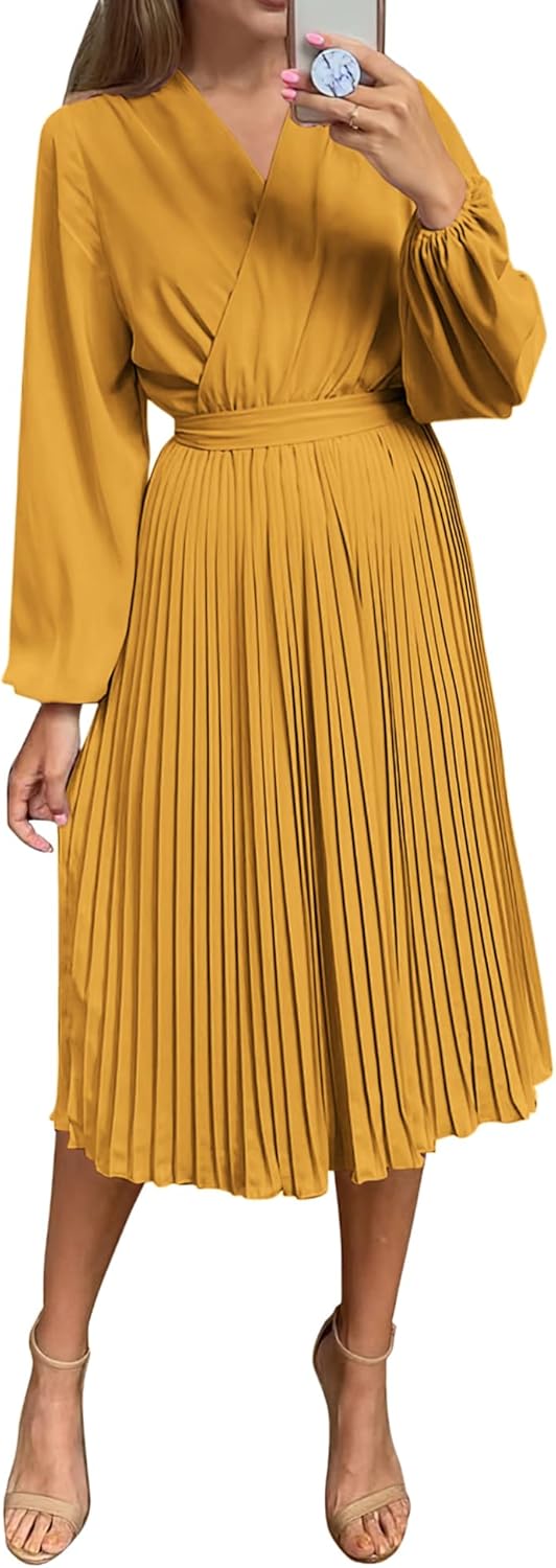 PRETTYGARDEN Women's Spring Midi Dress with Puff Sleeves