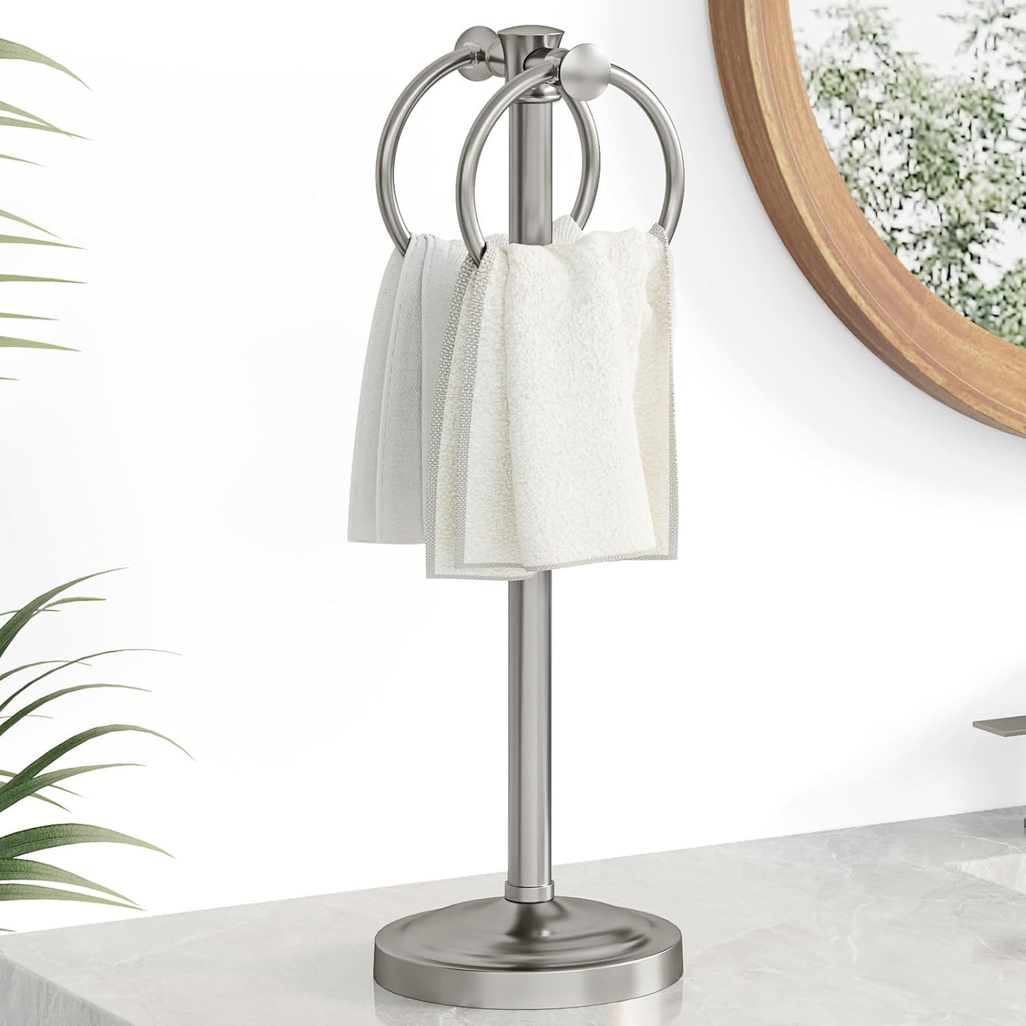 Hoimpro 17in Brushed Nickel Standing Towel Rack for Bathroom