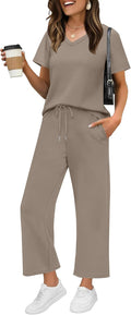 WIHOLL 2 Piece Women's Summer Lounge Set - Soft Wide Leg Pants