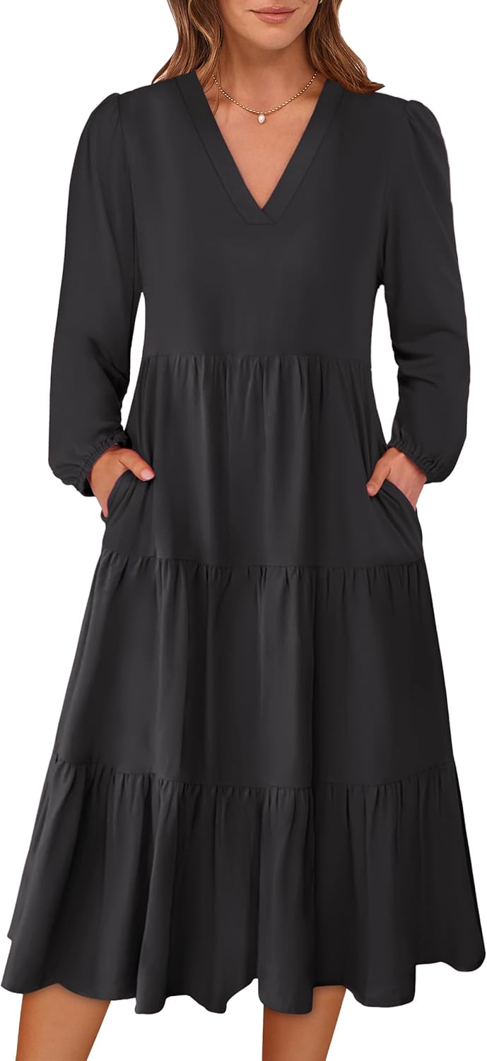 ANRABESS Women's Long Lantern Sleeve Floral Midi Dress Review