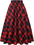 Womens Plaid Skirt Elastic Waist A-line Midi Pleated Skirt - Timeless