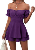 LYANER Off Shoulder Wrap Ruffle Romper - Flattering Summer Fit short