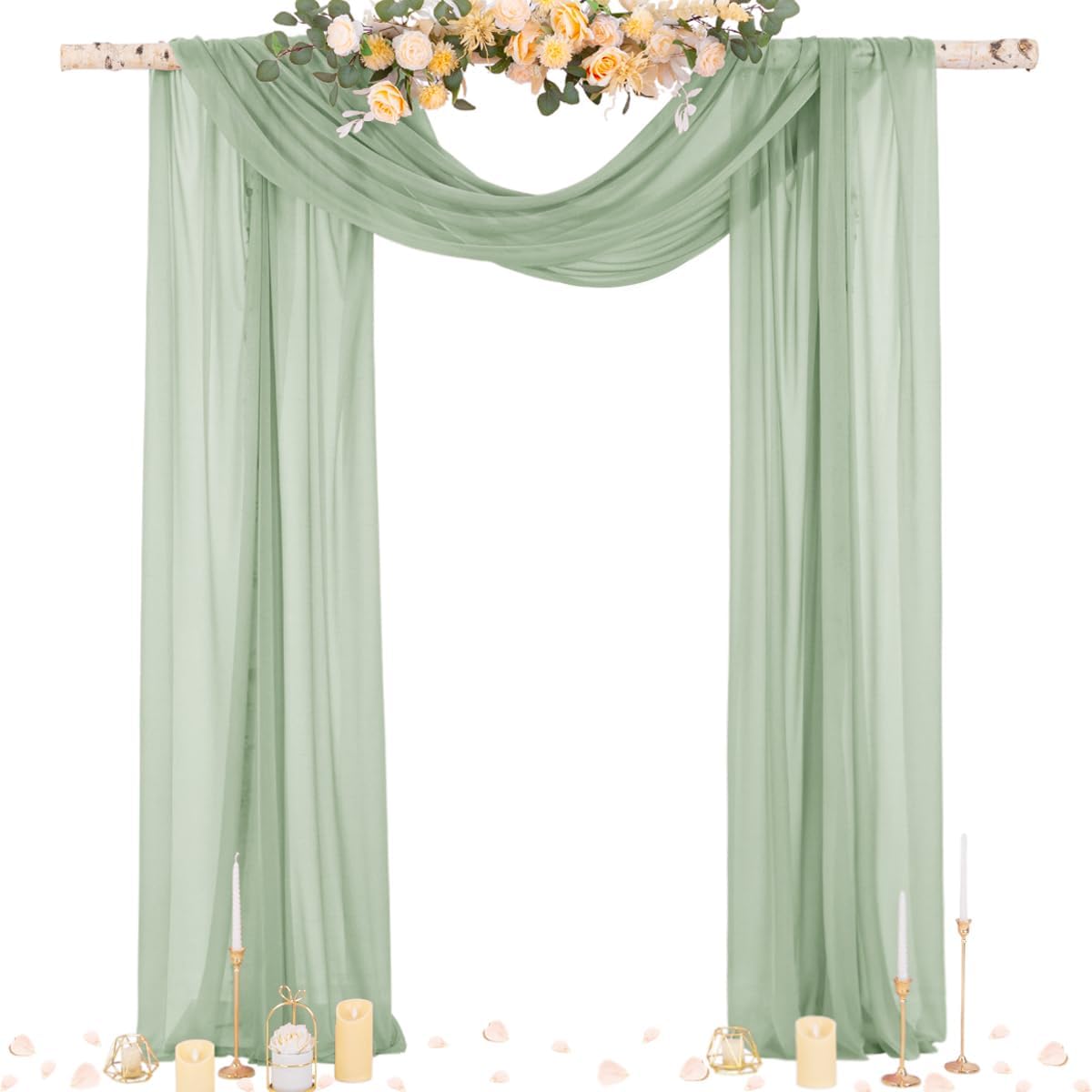 Socomi Sage Green Sheer Wedding Arch Draping Fabric for Events