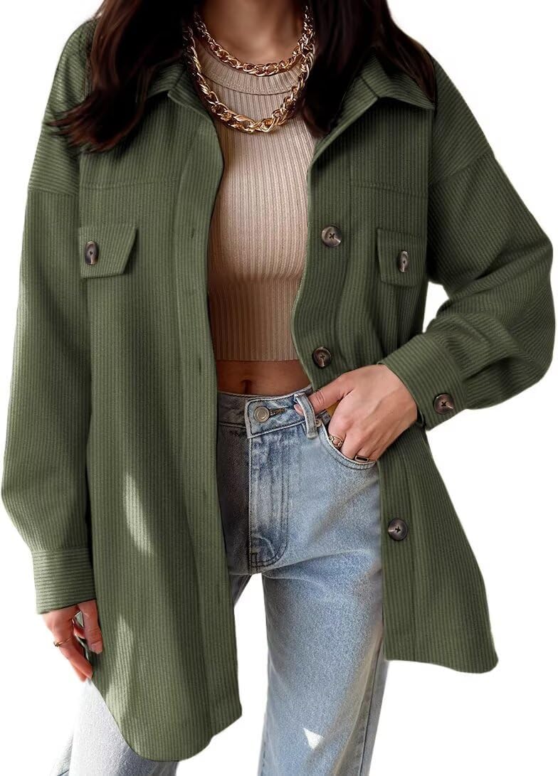 VICHYIE Womens Corduroy Shacket Blouses for Stylish Comfort