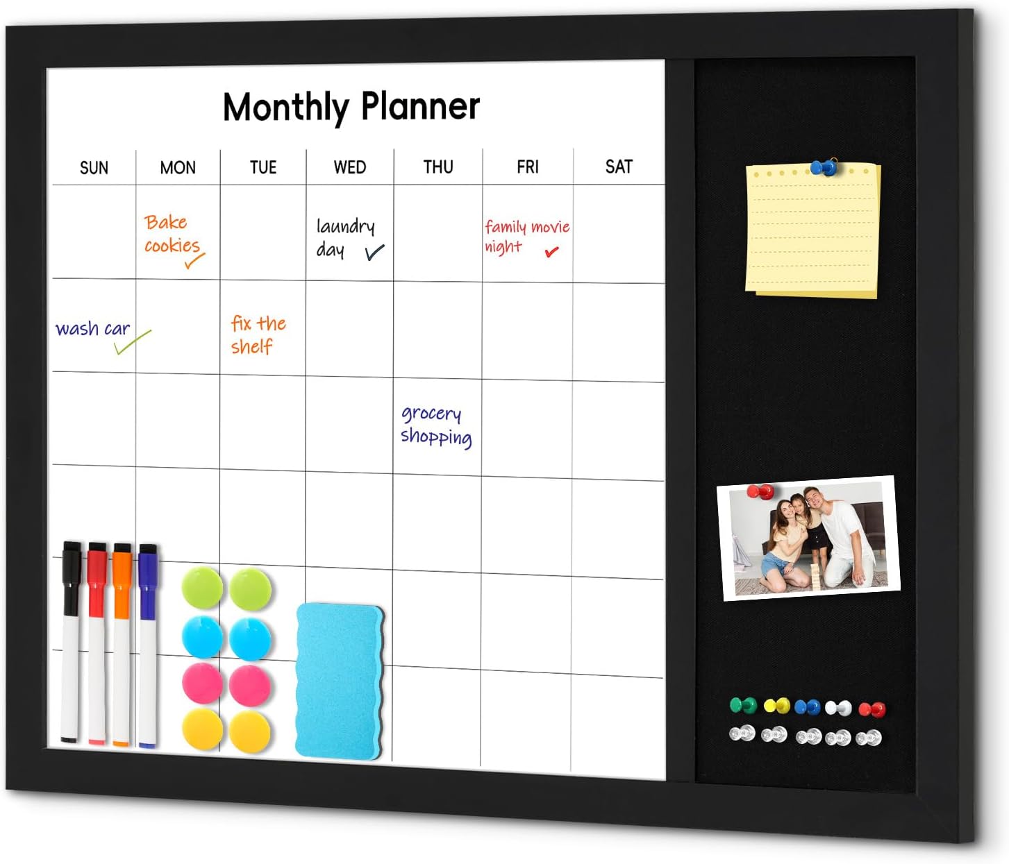 Dry Erase Calendar Whiteboard for Wall - Stylish 3 in 1 Combo