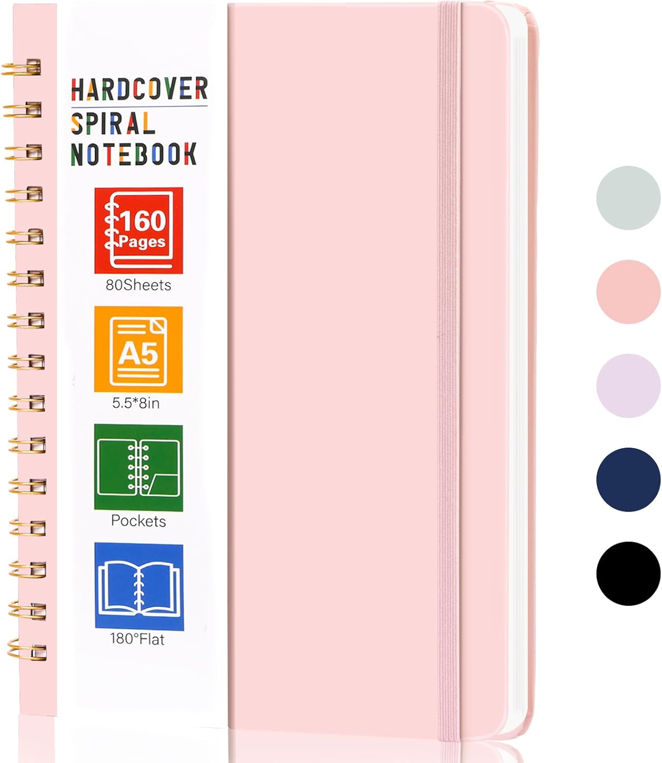 Feminine A5 Spiral Journal, 160 Pages, Perfect for Work