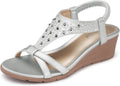 Womens Rhinestone Flower Wedge Sandals - Comfortable 1.77in Heel