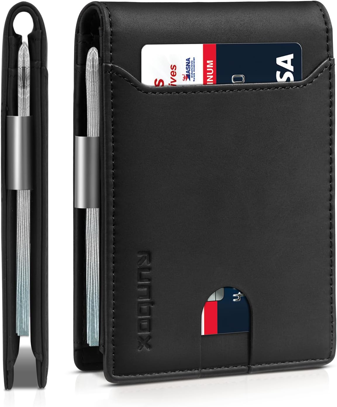 RUNBOX Money Clip Wallet for Men - Slim Bifold RFID Blocking