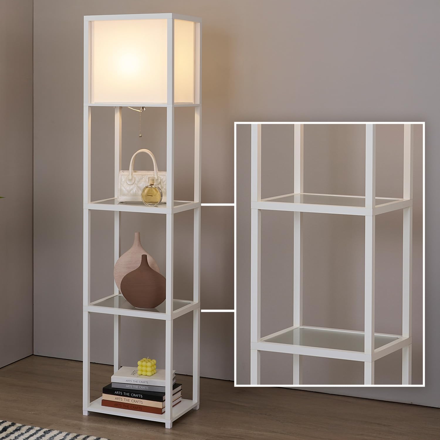 Modern Floor Lamp with Shelves for Living Room and Bedroom