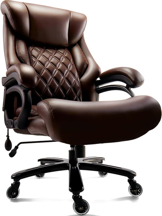 500lbs Big & Tall Executive Desk Chair - Wide Seat, 360 Swivel, Heavy Duty - Brown
