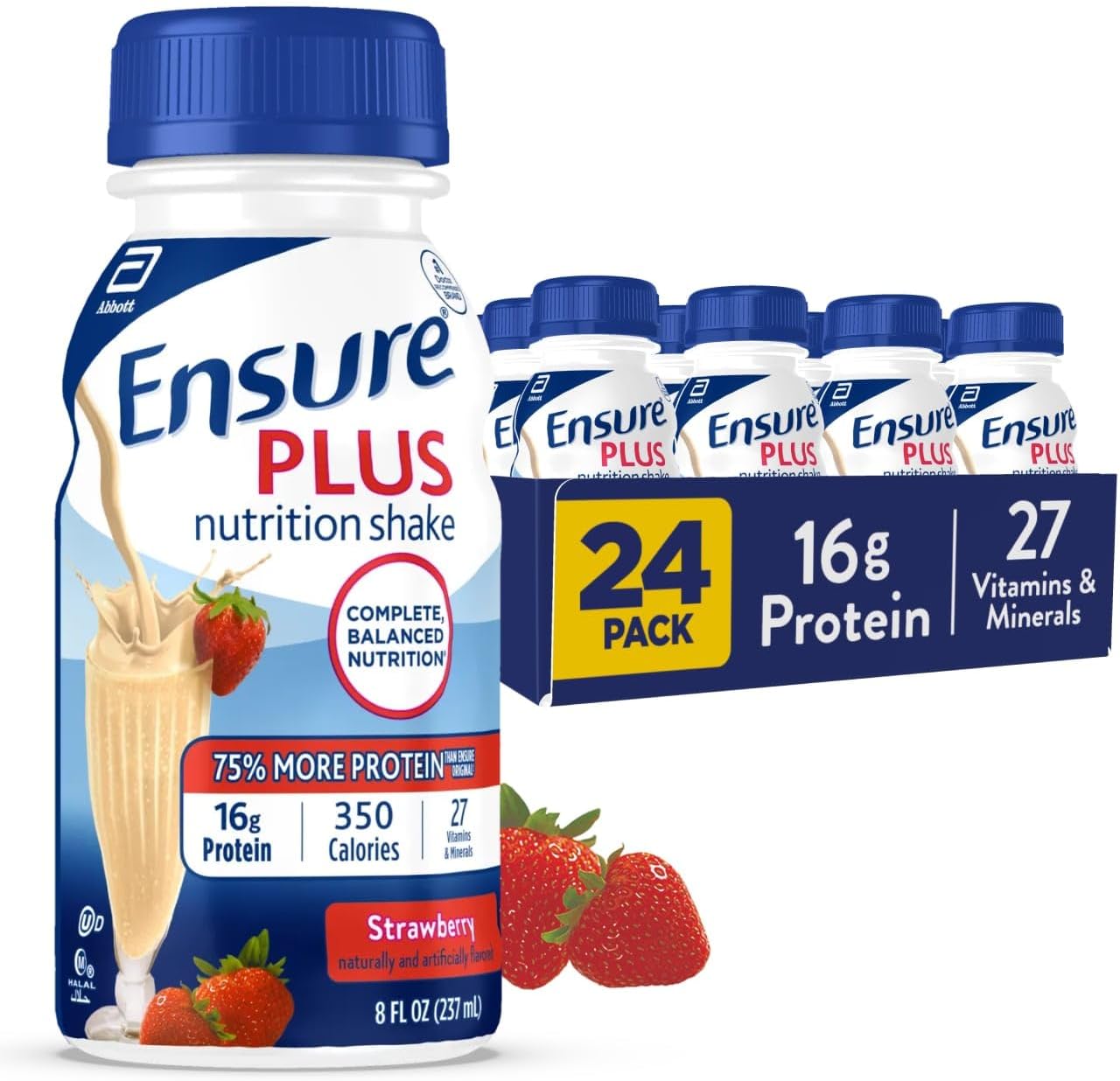 Ensure Plus Strawberry Nutrition Shake for Weight Gain Support