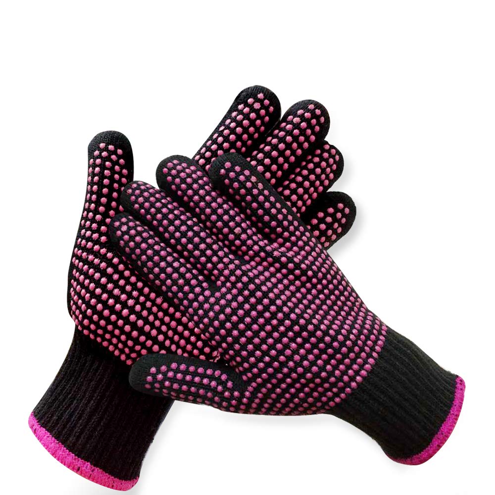 2 Pcs Heat Resistant Gloves for Styling Tools, Pink Edge