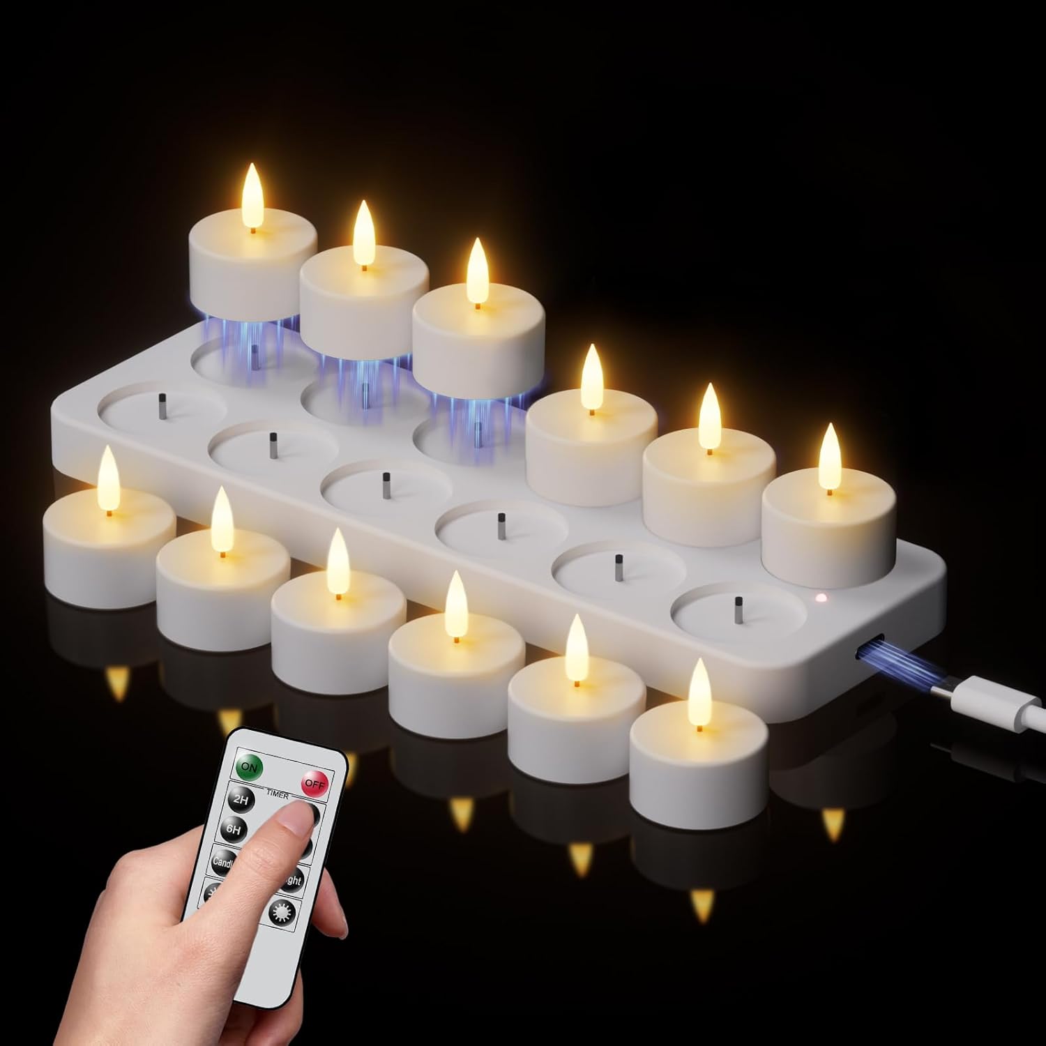 Rechargeable Tea Lights Candles with Remote Timer for Decor