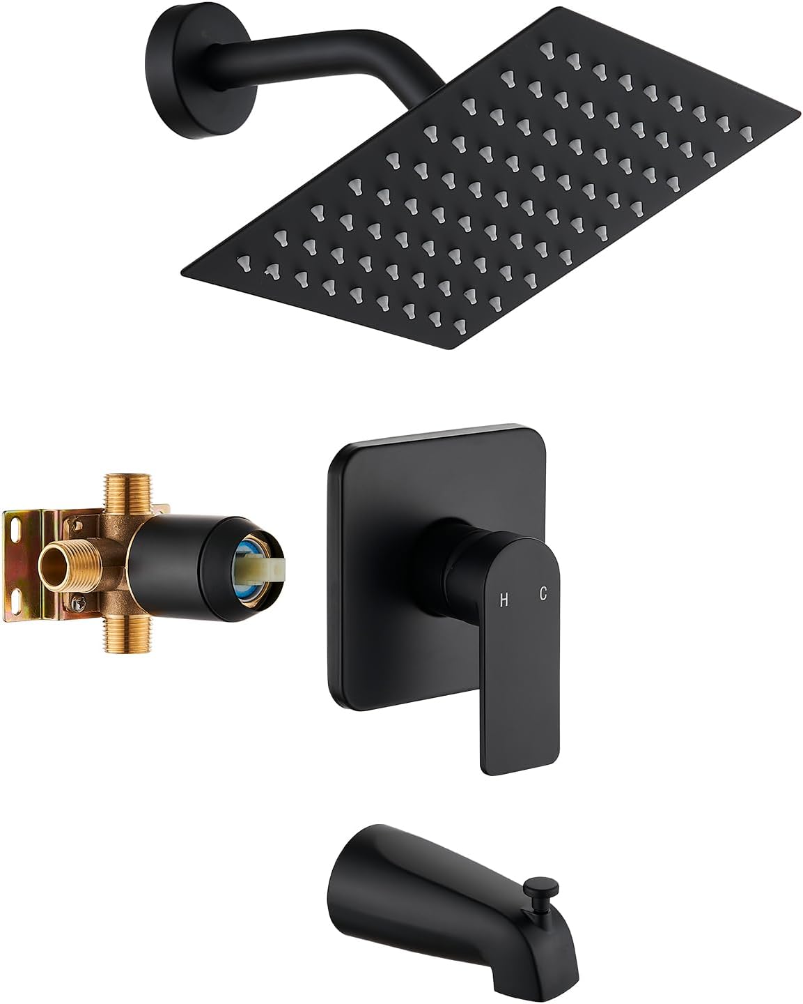 Black Tub Shower Faucet Set with 8-Inch Rainfall Shower Head