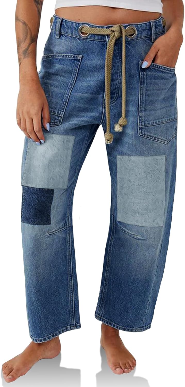 Baggy Barrel Horseshoe Jeans for Women - Stylish Wide Leg Denim