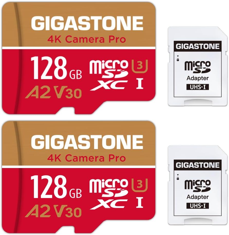 2 Pack 128GB Gigastone Memory Cards - 5 Years Free Data Recovery!