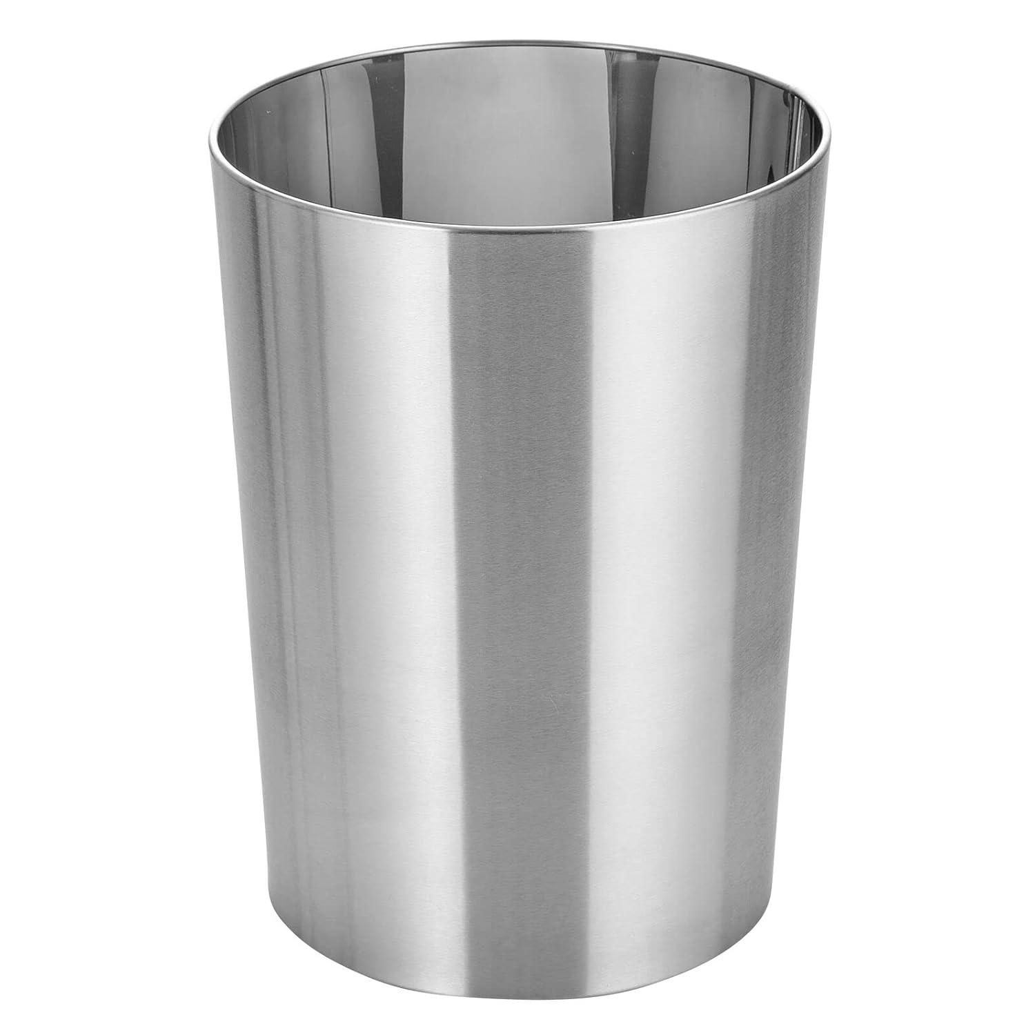 mDesign Stainless Steel Round Metal Trash Can for Home Use